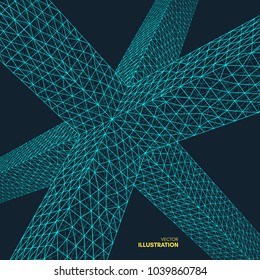 Connection structure. Wireframe vector illustration. 3d abstract background. 