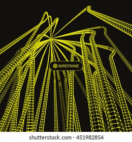 Connection Structure. Wireframe Vector Illustration. Abstract background. Futuristic Technology Style. 3D Perspective Grid. 