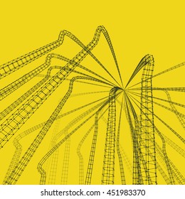 Connection Structure. Wireframe Vector Illustration. Abstract background. Futuristic Technology Style. 3D Perspective Grid. 