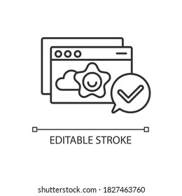 Icono lineal de conexión correcta. Notificación web, mensaje de Internet. Ilustración personalizable de acceso a sitios web con éxito. Símbolo de contorno. Dibujo de contorno aislado del vector. Trazo editable