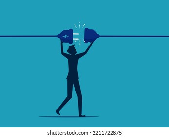 connection or synergy . Businessman connecting electric power lines. vector