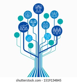 Connection teamwork and corporate infographic concept. Management pictograms.