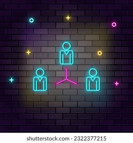 Connection, teamwork, multicolor neon icon on dark brick wall