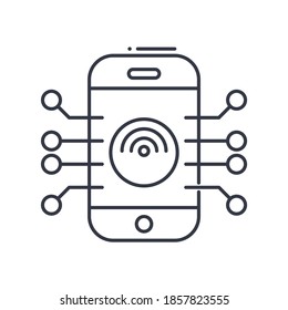Icono de tecnología de conexión, ilustración lineal aislada, vector de línea delgada, signo de diseño web, símbolo de concepto de contorno con trazo editable sobre fondo blanco.