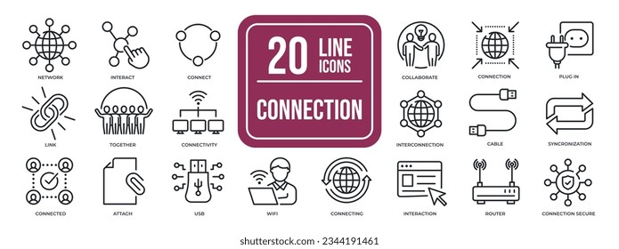 Connection thin line icons. For website marketing design, logo, app, template, ui, etc. Vector illustration.