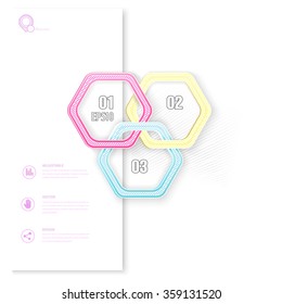 Connection of Three CMYK Colors Hexagonal Rounded Rings Vector for Your Layout Element