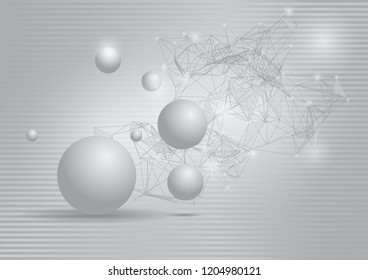 Connection of three-dimensional balls with abstract geometric polygons with connecting points and lines. Science and technology. Big data and the Internet. Abstract background. Vector illustration
