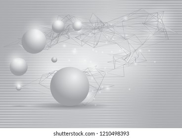 Connection of three-dimensional balls with abstract geometric polygons with connecting points and lines. Science and technology. Big data and the Internet. Abstract background. Vector illustration
