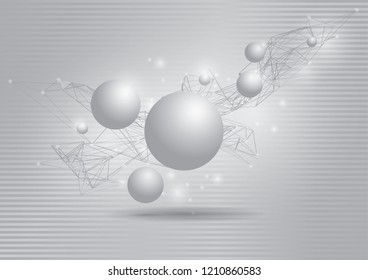 Connection of three-dimensional balls with abstract geometric polygons with connecting points and lines. Science and technology. Big data and the Internet. Abstract background. Vector illustration