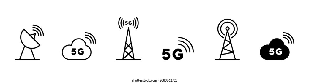 Connection tower icon set. Internet and mobile connection. 5g internet. Vector EPS 10. Isolated on white background.