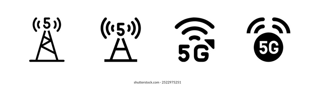 Symbolsatz für Verbindungsturm. Internet- und Mobilfunkanschluss. 5g Internet.