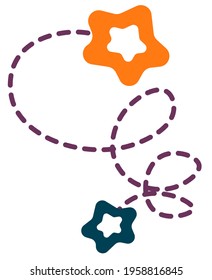 Connection of two glowing stars, isolated icon symbolizing network of communication. Outer space and galaxy, universe and astronomy. Constellation sphere in planetarium. Vector in flat style