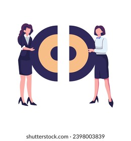 connection of the two halves of the target puzzle, teamwork, cooperation flat vector illustration