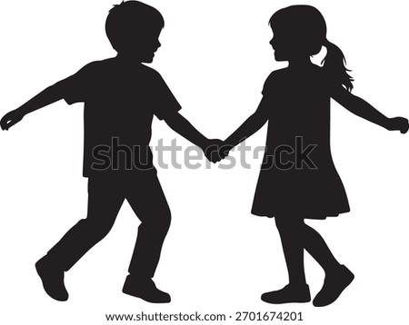 “Playful Connection Two Kids Holding Hands Silhouette”

