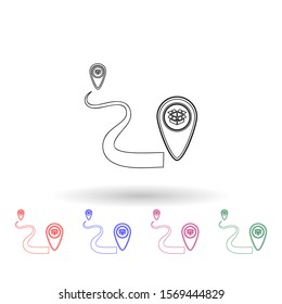 Connection of two parcels in pins multi color icon. Simple thin line, outline vector of logistic icons for ui and ux, website or mobile application
