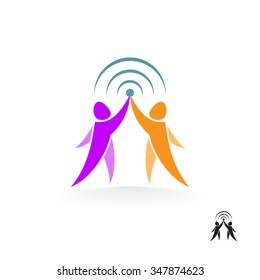 Connection Of Two People. Abstract Vector Logo Motivated People.