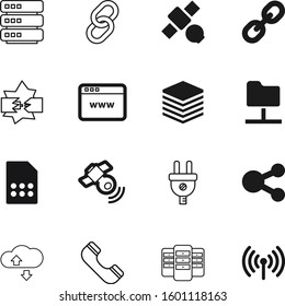 connection vector icon set such as: graph, site, stream, content, backup, share, player, smartphone, science, switch, networking, signal, contact, plug, folders, call, page, outline