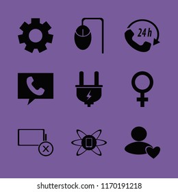 connection vector icons set. with empty battery, female gender symbol, computer mouse and phone in set