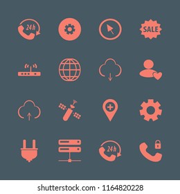 connection vector icons set. with gear, plug, globe and call center in set