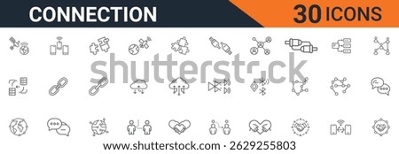 Connection Vector Icons Set – Wireless, Network, Cloud, Bluetooth, Data Link and Communication Outline Icons for Web and App Interface