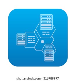 Connection,network server icon on blue background,clean vector