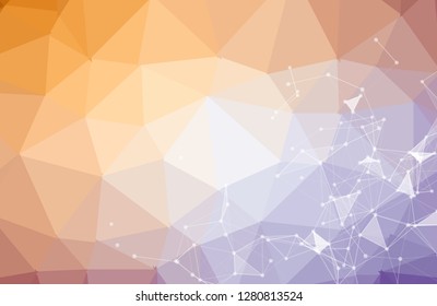 Connections background, abstract background with many dots connected with lines, outlined and filled in transparent triangles with beautiful bright colored mesh gradient - Vector