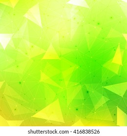 Connections background, abstract background with many dots connected with lines, outlined and filled in transparent triangles with mesh gradient
