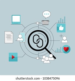 Connections between social media, digital marketing and people using internet. Digital connect concept. Business infographic, icon,symbol. Vector illustration.