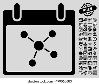Connections Calendar Day icon with bonus calendar and time management icon set. Vector illustration style is flat iconic symbols, black, light gray background.