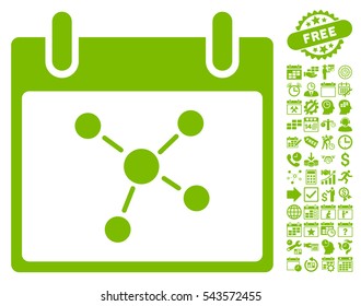 Connections Calendar Day icon with bonus calendar and time management pictures. Vector illustration style is flat iconic symbols, eco green, white background.