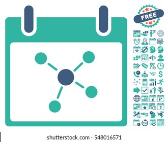 Connections Calendar Day icon with bonus calendar and time management clip art. Vector illustration style is flat iconic symbols, cobalt and cyan, white background.