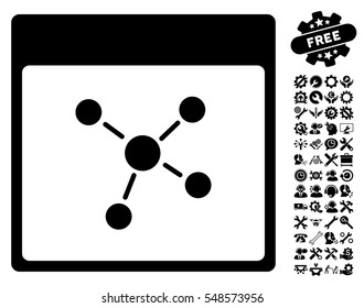 Connections Calendar Page icon with bonus settings symbols. Vector illustration style is flat iconic symbols, black, white background.