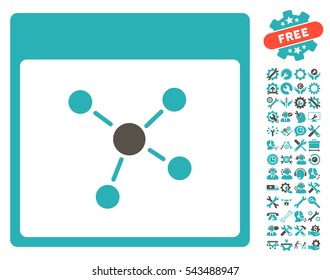 Connections Calendar Page pictograph with bonus tools icon set. Vector illustration style is flat iconic symbols, grey and cyan, white background.