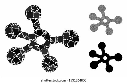 Connections composition of uneven parts in different sizes and color tones, based on connections icon. Vector bumpy parts are united into composition. Connections icons collage with dotted pattern.