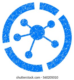 Connections Diagram grainy textured icon for overlay watermark stamps. Flat symbol with scratched texture. Dotted vector blue ink rubber seal stamp with grunge design on a white background.