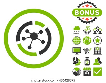 Connections Diagram icon with bonus design elements. Vector illustration style is flat iconic bicolor symbols, eco green and gray colors, white background.