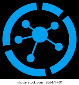 Connections diagram icon from Business Bicolor Set. Vector style: flat symbol, blue color, rounded angles, black background.