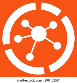 Connections diagram icon from Business Bicolor Set. Vector style is flat symbol, white color, rounded angles, orange background.