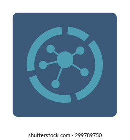 Connections diagram icon. Vector style is cyan and blue colors, flat rounded square button on a white background.