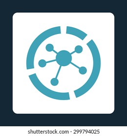 Connections diagram icon. Vector style is blue and white colors, flat rounded square button on a dark blue background.