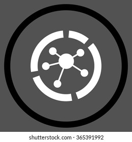 Connections Diagram vector icon. Style is bicolor flat circled symbol, black and white colors, rounded angles, gray background.