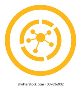 Connections diagram vector icon. This rounded flat symbol is drawn with yellow color on a white background.