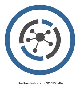 Connections diagram vector icon. This rounded flat symbol is drawn with cobalt and gray colors on a white background.