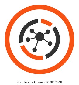 Connections diagram vector icon. This rounded flat symbol is drawn with orange and gray colors on a white background.