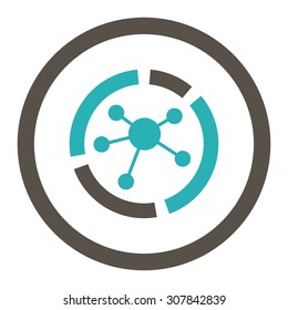 Connections diagram vector icon. This rounded flat symbol is drawn with grey and cyan colors on a white background.