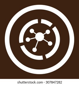 Connections diagram vector icon. This rounded flat symbol is drawn with white color on a brown background.