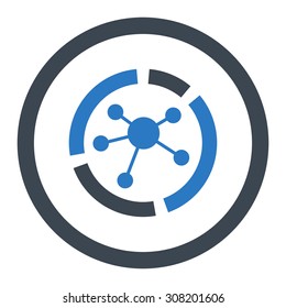 Connections diagram vector icon. This rounded flat symbol is drawn with smooth blue colors on a white background.