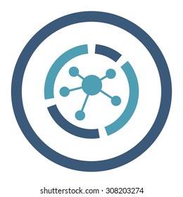 Connections diagram vector icon. This rounded flat symbol is drawn with cyan and blue colors on a white background.