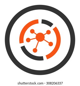 Connections diagram vector icon. This rounded flat symbol is drawn with orange and gray colors on a white background.