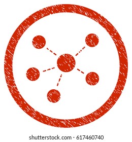 Connections grainy textured icon inside circle for overlay watermark stamps. Flat symbol with dirty texture. Circled dotted vector red ink rubber seal stamp with grunge design on a white background.